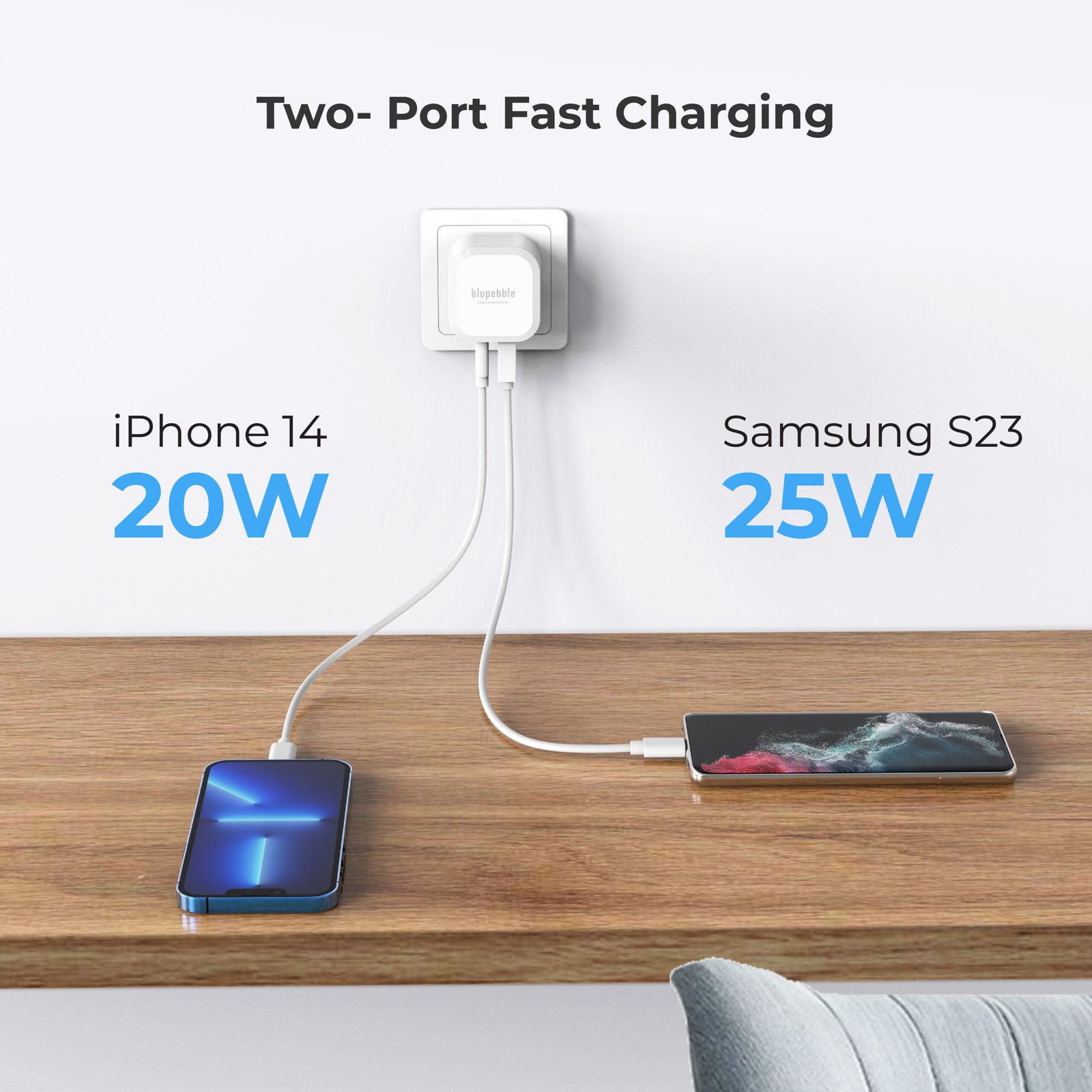 BLUPEBBLE 2 PORT PD GAN FAST CHARGER 45W WHITE BP-PD45GANUK-WH thumbnail 7