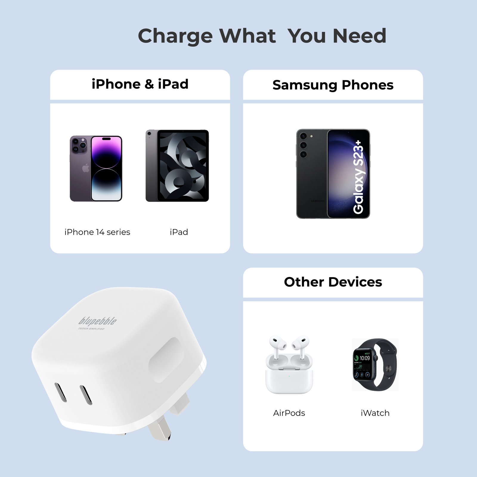 BLUPEBBLE 2 PORT PD GAN FAST CHARGER 45W WHITE BP-PD45GANUK-WH thumbnail 5