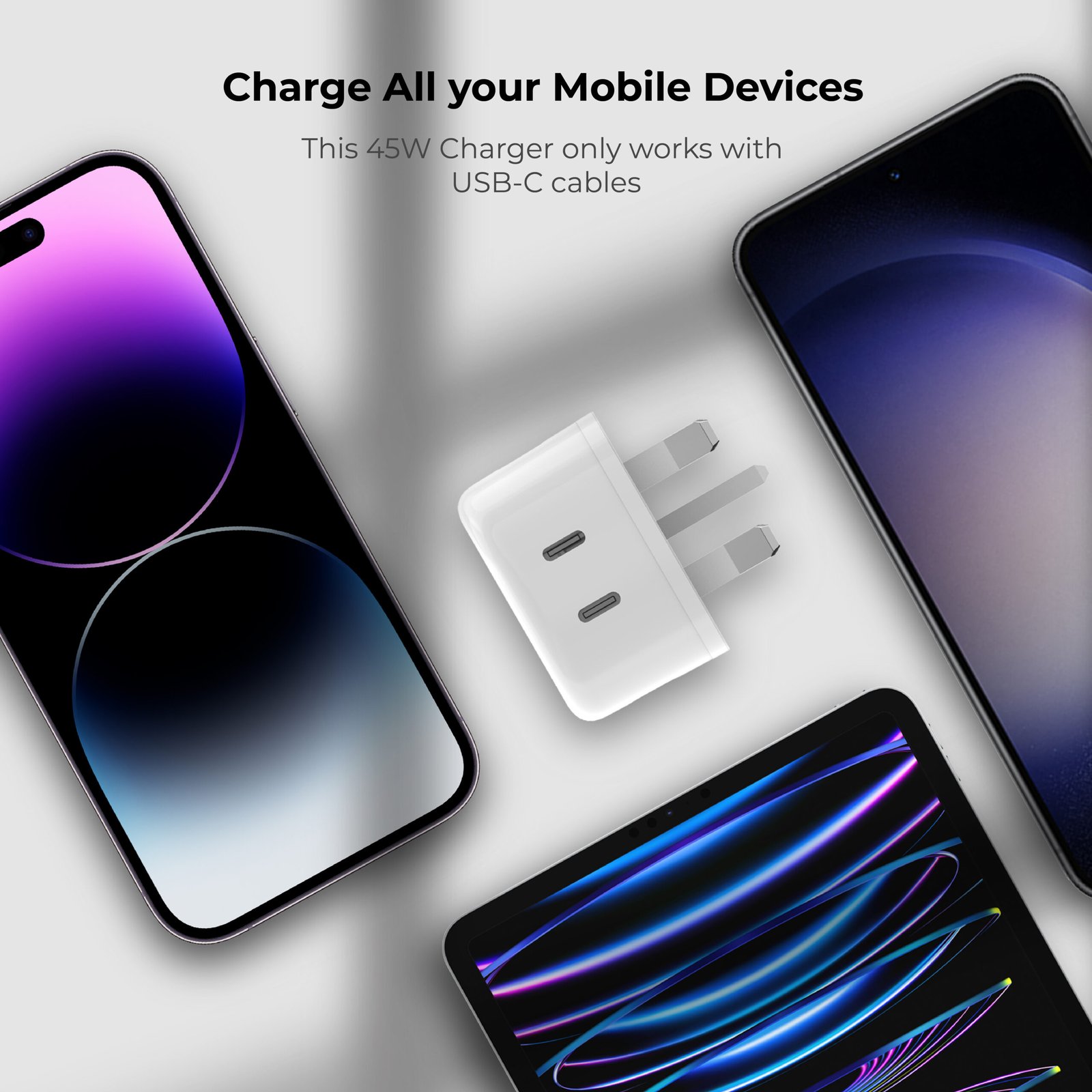 BLUPEBBLE 2 PORT PD GAN FAST CHARGER 45W WHITE BP-PD45GANUK-WH thumbnail 6