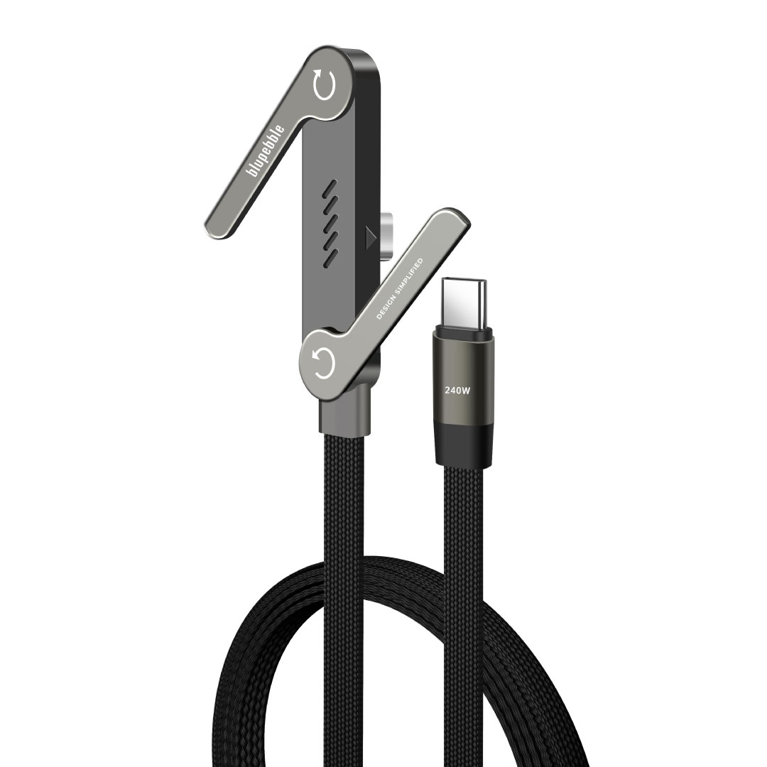 BLUPEBBLE POWERFLOW AXIS USB-C TO USB-C 240W BRAIDED CABLE W STAND GRAY BP-PFAXIS1.2M240W-GY