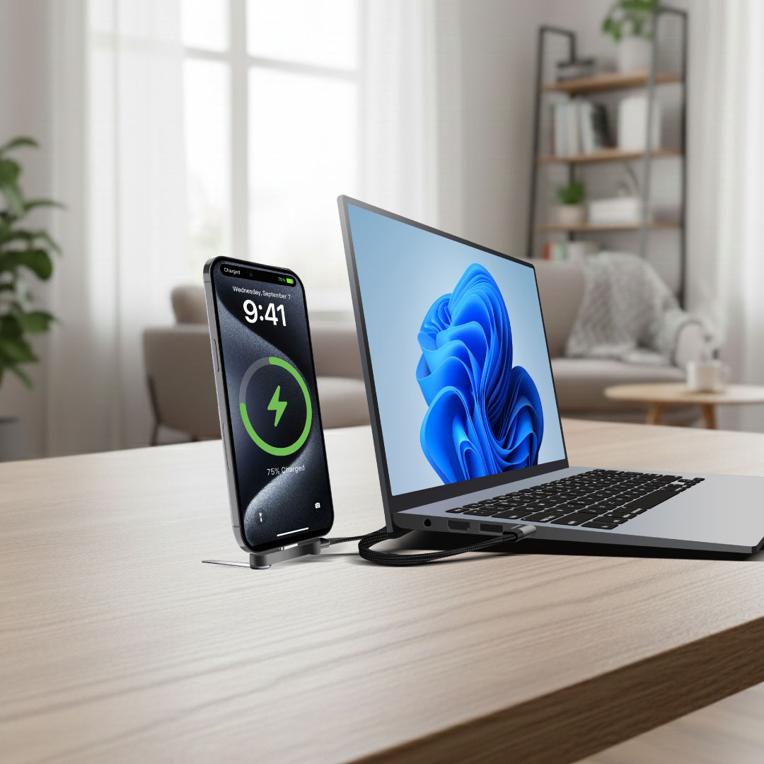 BLUPEBBLE POWERFLOW AXIS USB-C TO USB-C 240W BRAIDED CABLE W STAND GRAY BP-PFAXIS1.2M240W-GY thumbnail 2