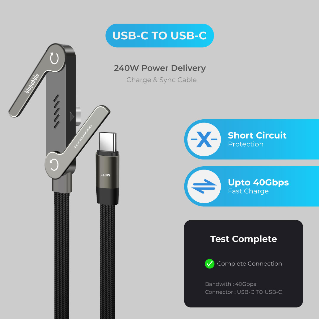 BLUPEBBLE POWERFLOW AXIS USB-C TO USB-C 240W BRAIDED CABLE W STAND GRAY BP-PFAXIS1.2M240W-GY thumbnail 5