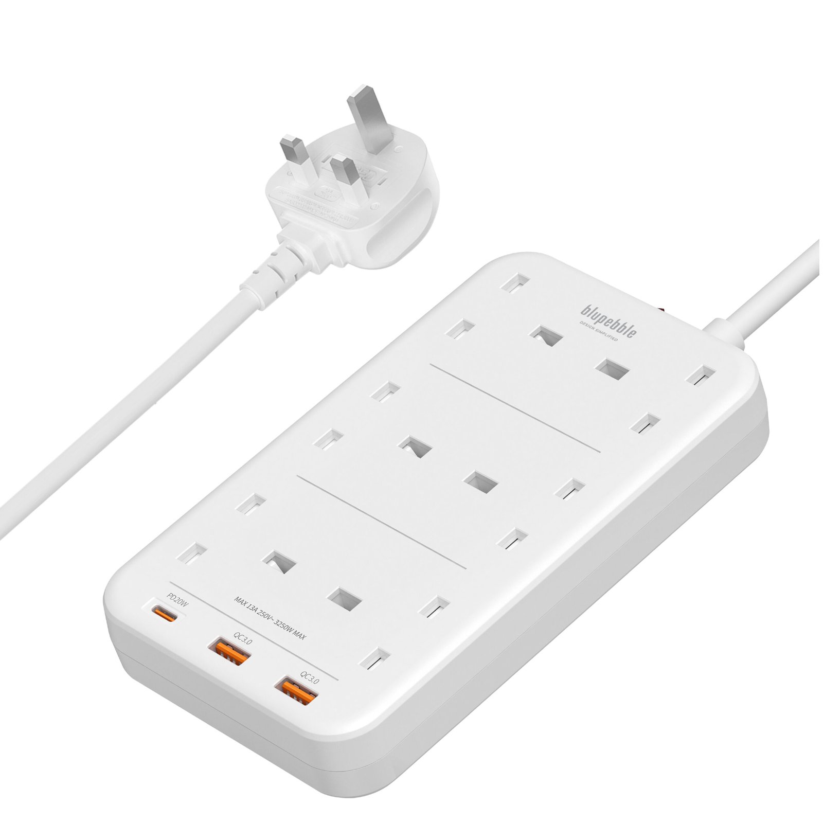 BLUPEBBLE 6 PLUG SURGE PROTECTION POWER STRIP WHITE BP-PSRTIP6-WH thumbnail 8