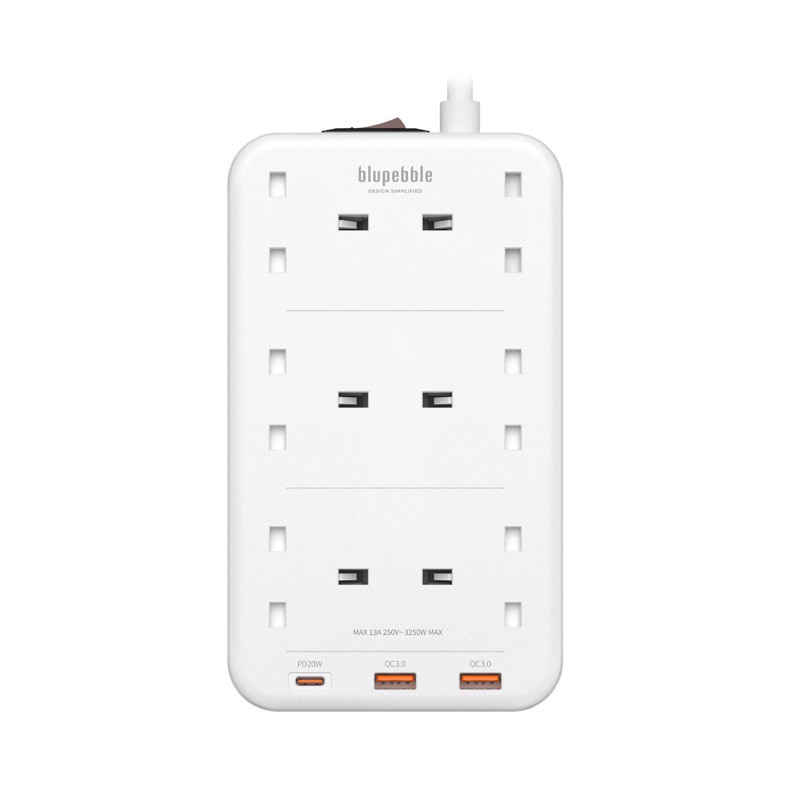 BLUPEBBLE 6 PLUG SURGE PROTECTION POWER STRIP WHITE BP-PSRTIP6-WH thumbnail 7