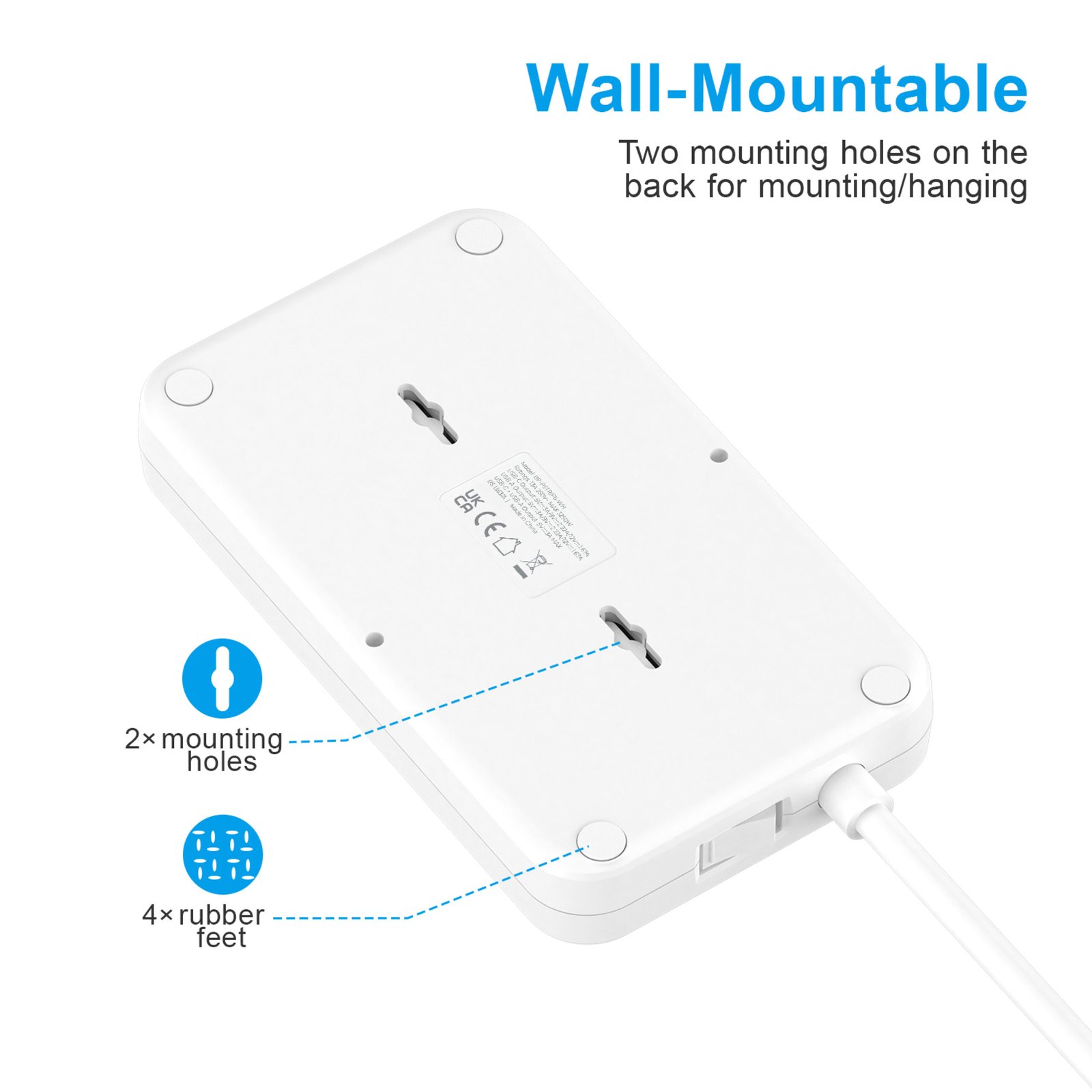 BLUPEBBLE 6 PLUG SURGE PROTECTION POWER STRIP WHITE BP-PSRTIP6-WH thumbnail 6