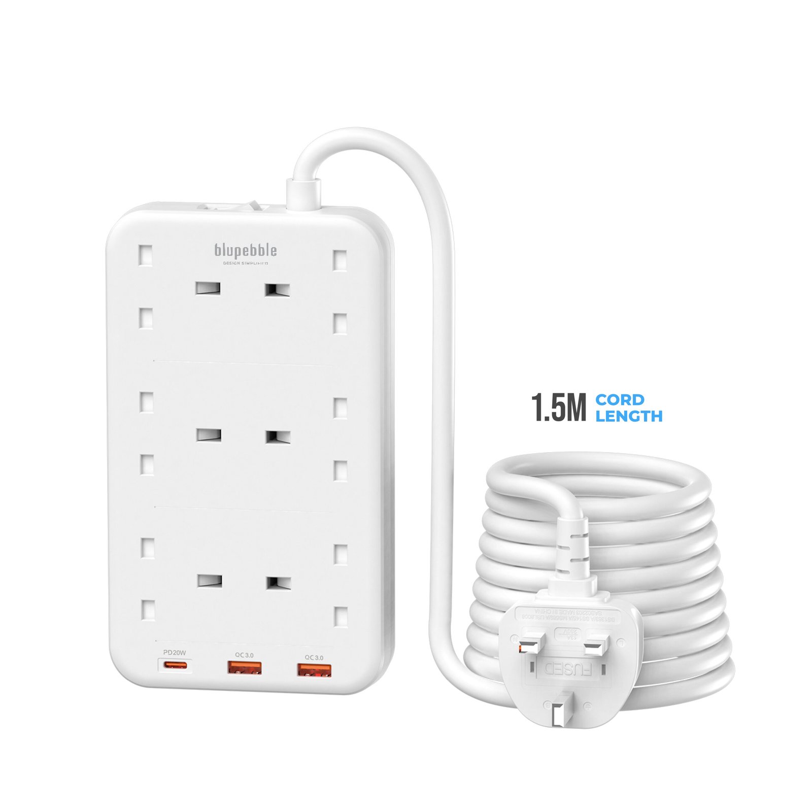 BLUPEBBLE 6 PLUG SURGE PROTECTION POWER STRIP WHITE BP-PSRTIP6-WH thumbnail 5