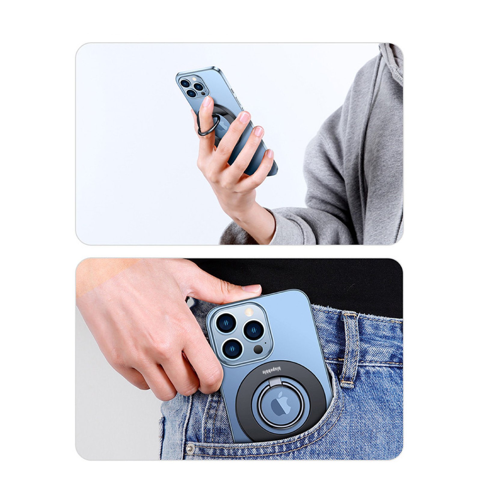 BLUPEBBLE MAGSAFE MAGNETIC GRIP HOLDER WITH ADJUSTABLE KICKSTAND BLACK BP-RINGGRIP-BK thumbnail 4
