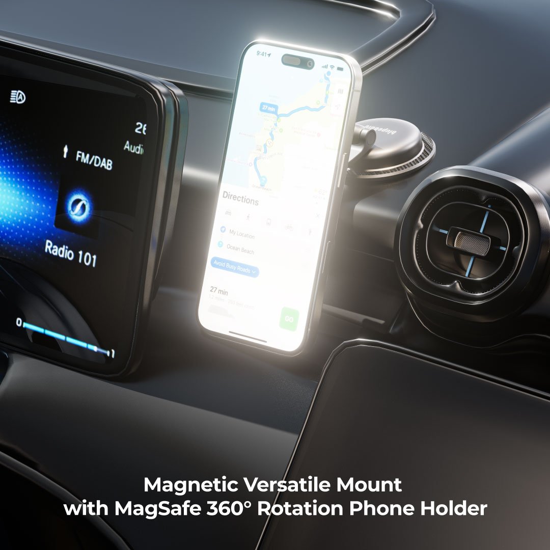 Blupebble Road Mag Magnetic Versatile Mount with MagSafe | 360° Rotation Phone Holder - Black BP-ROADMAG-BK thumbnail 2