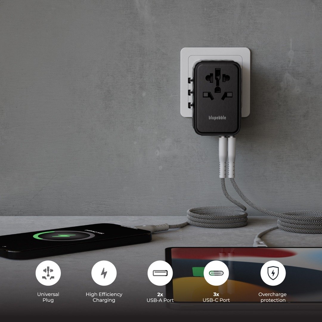 Blupebble Passport 4 World Travel Adapter - Featuring GAN III Tech, 100W Power, 3 USB-C, and 2 USB-A Ports for Ultimate Convenience : Power Up Anywhere thumbnail 13