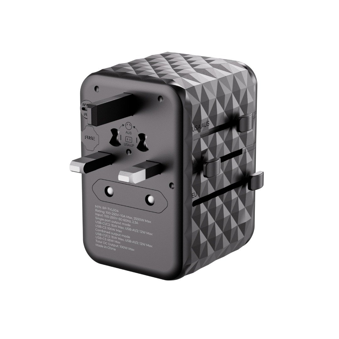 Blupebble Passport 4 World Travel Adapter - Featuring GAN III Tech, 100W Power, 3 USB-C, and 2 USB-A Ports for Ultimate Convenience : Power Up Anywhere thumbnail 9