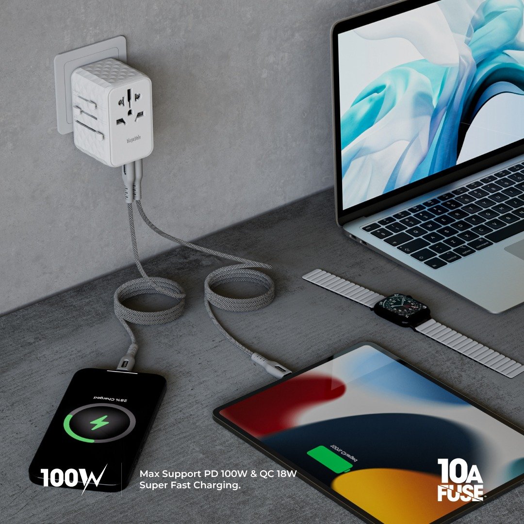 Blupebble Passport 4 World Travel Adapter - Featuring GAN III Tech, 100W Power, 3 USB-C, and 2 USB-A Ports for Ultimate Convenience : Power Up Anywhere thumbnail 6