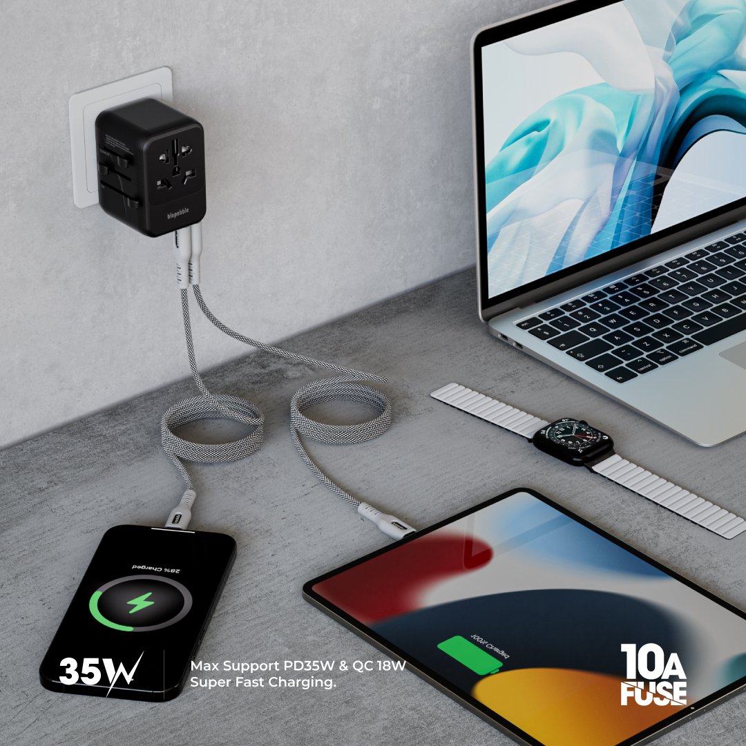 Bluepebble Passport 5 World Travel Adapter with GaN III Tech - 35W, 3 USB-C & 2 USB-A BP-TVL005 thumbnail 13