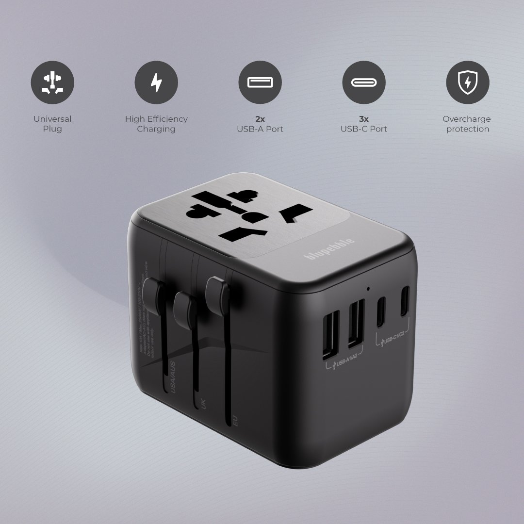 Bluepebble Passport 5 World Travel Adapter with GaN III Tech - 35W, 3 USB-C & 2 USB-A BP-TVL005 thumbnail 11