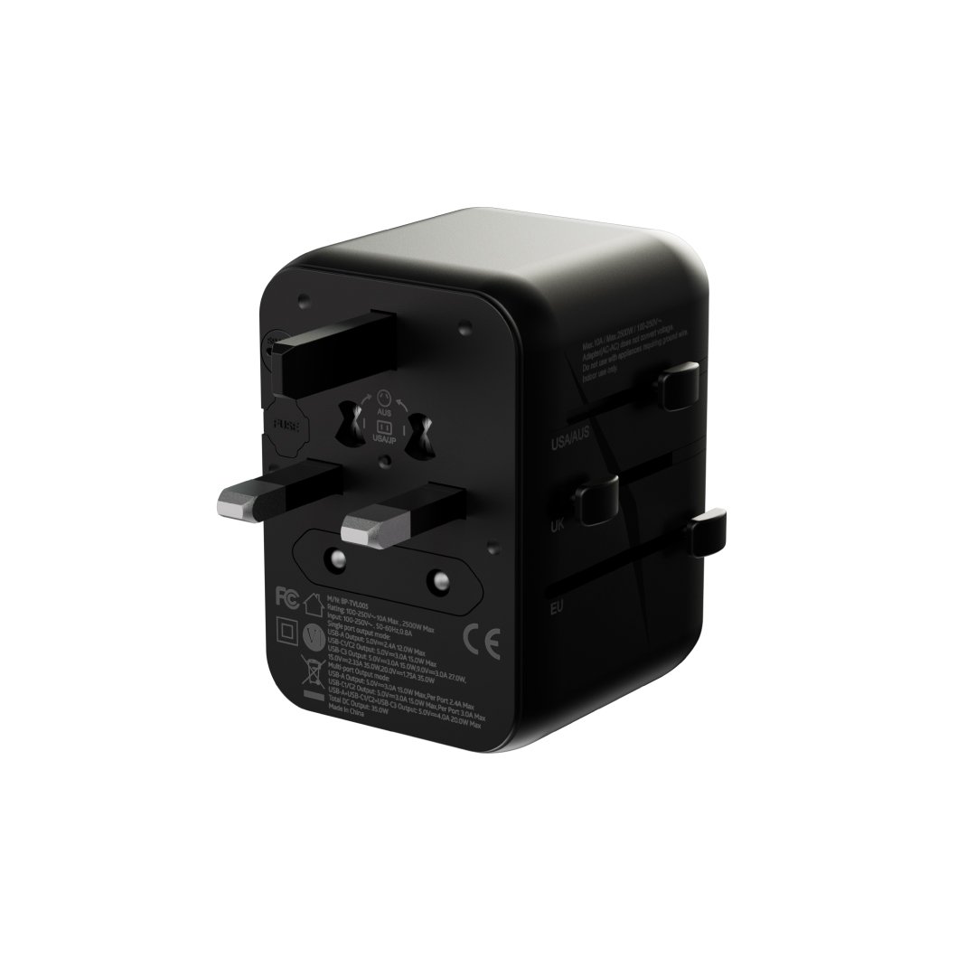 Bluepebble Passport 5 World Travel Adapter with GaN III Tech - 35W, 3 USB-C & 2 USB-A BP-TVL005 thumbnail 10