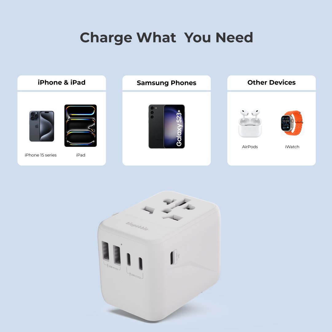 Bluepebble Passport 5 World Travel Adapter with GaN III Tech - 35W, 3 USB-C & 2 USB-A BP-TVL005 thumbnail 9