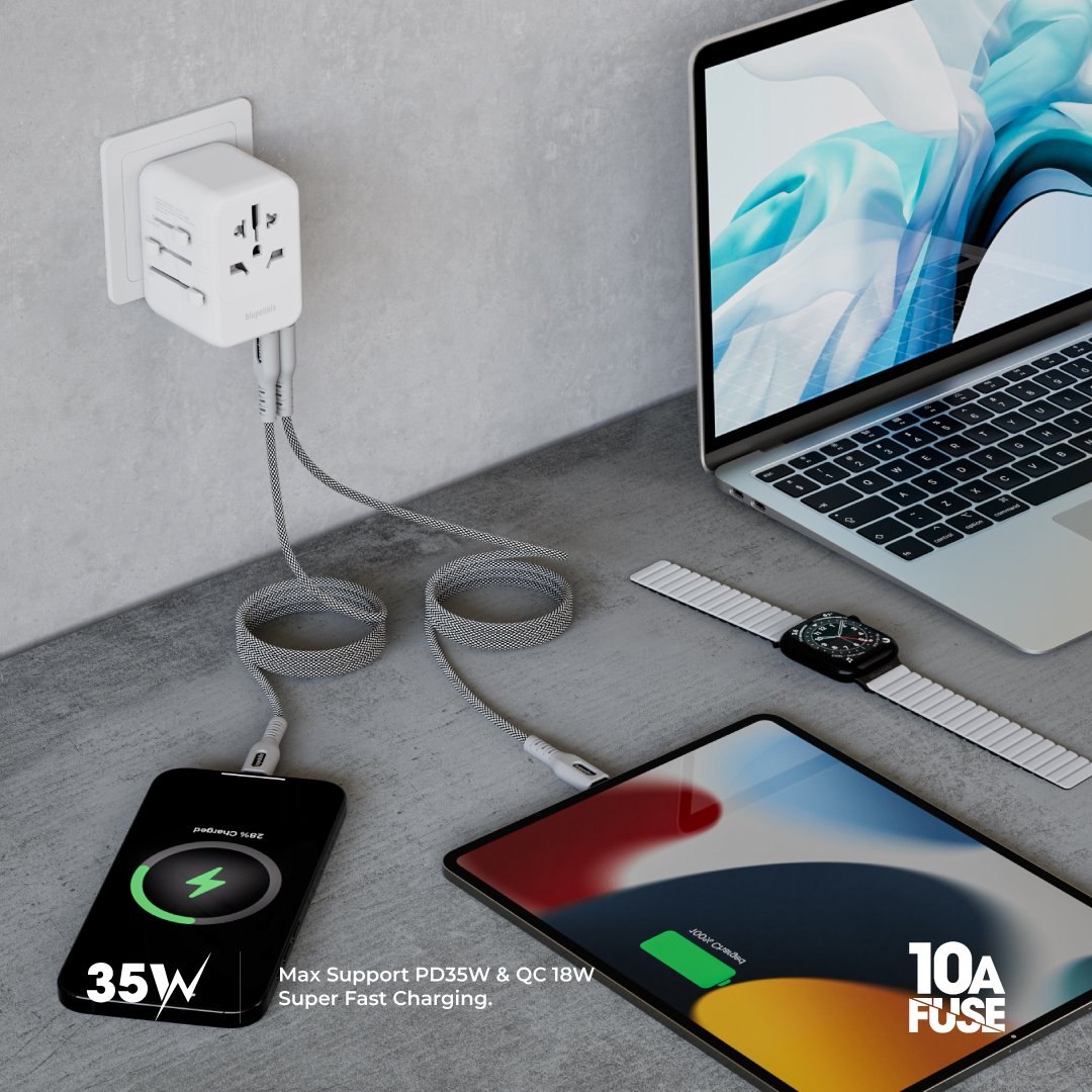 Bluepebble Passport 5 World Travel Adapter with GaN III Tech - 35W, 3 USB-C & 2 USB-A BP-TVL005 thumbnail 8