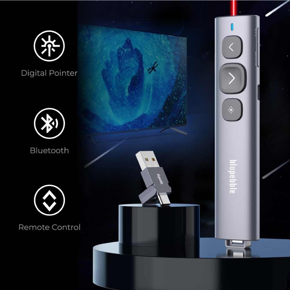 BLUPEBBLE WAND REMOTE BT PRESENTER WITH USB A & USB C RECEIVER GREY BP-WANDBT-GY thumbnail 5