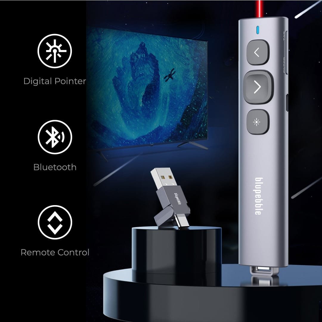BLUPEBBLE WAND REMOTE PRESENTER WITH USB-A AND USB-C RECEIVER GREY BP-WANDV1-GY thumbnail 7