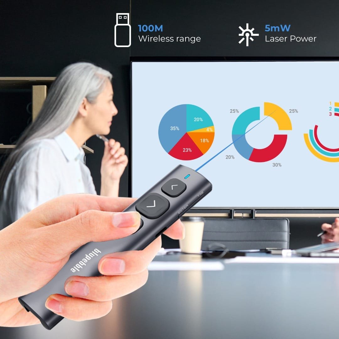 BLUPEBBLE WAND REMOTE PRESENTER WITH USB-A AND USB-C RECEIVER GREY BP-WANDV1-GY thumbnail 6