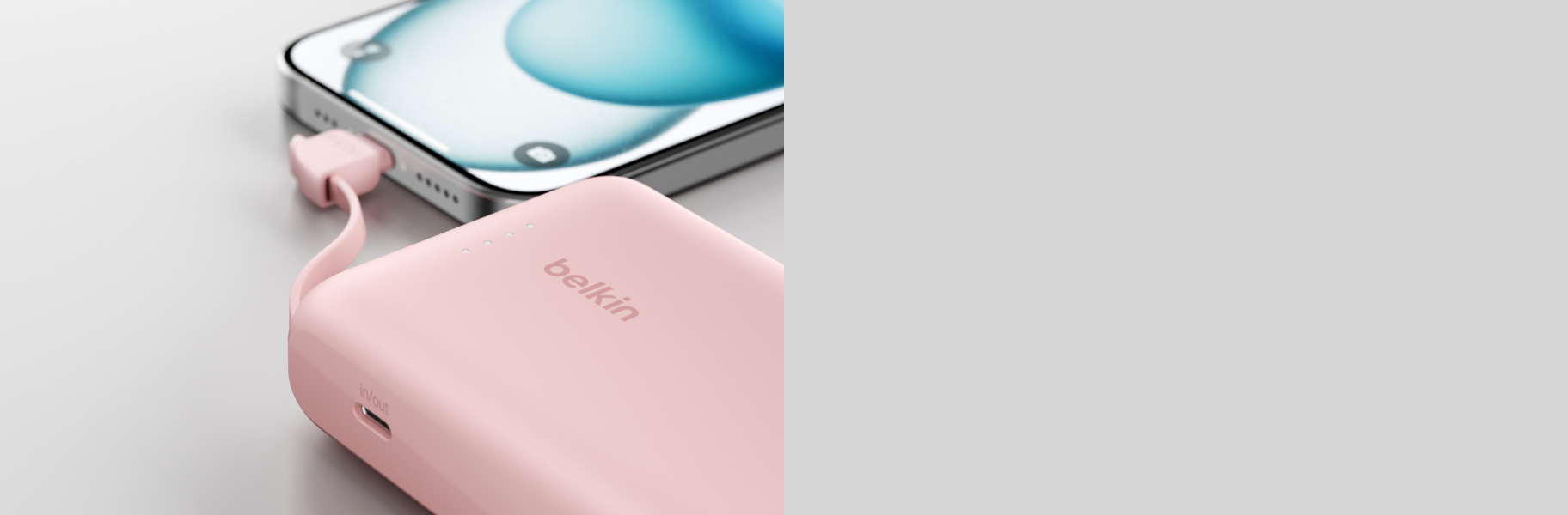 BELKIN BOOST CHARGE POWER BANK 20K WITH USB C INTEGRATED CABLE PD 30W PINK BPB024HQPK thumbnail 6