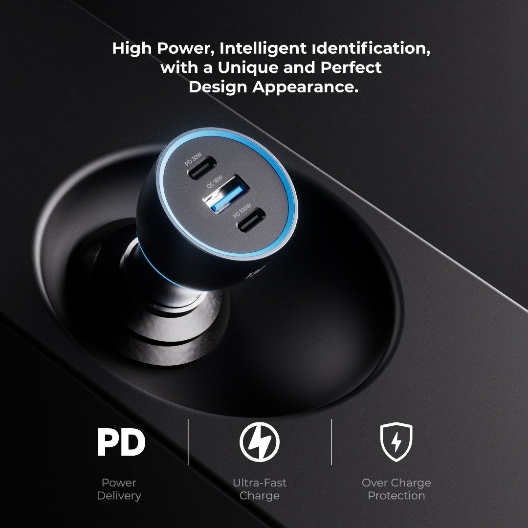 BluPebble Navi Power 130W Car Charger with 2x USB-C and 1x USB-A Ports - BP-CC0130-SG thumbnail 2