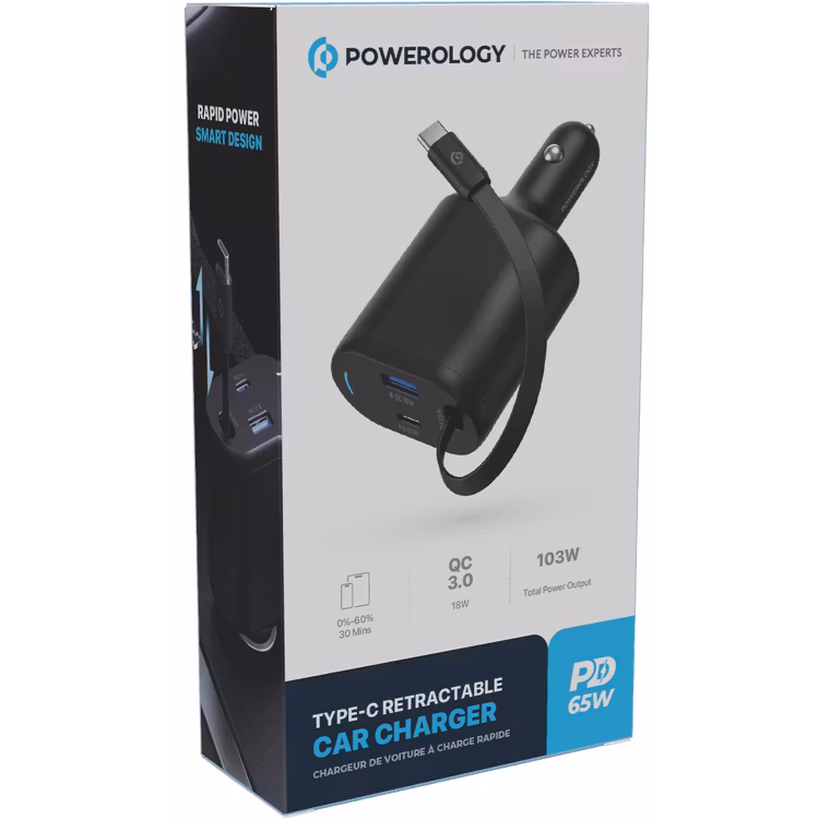 POWEROLOGY CURRNEX 60W MULTI PORT CAR CHARGER WITH RETRACTABLE 75CM CABLE BLACK PCCSR19BK thumbnail 13