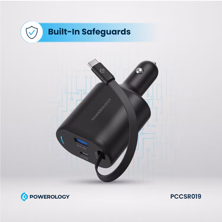 POWEROLOGY CURRNEX 60W MULTI PORT CAR CHARGER WITH RETRACTABLE 75CM CABLE BLACK PCCSR19BK thumbnail 9