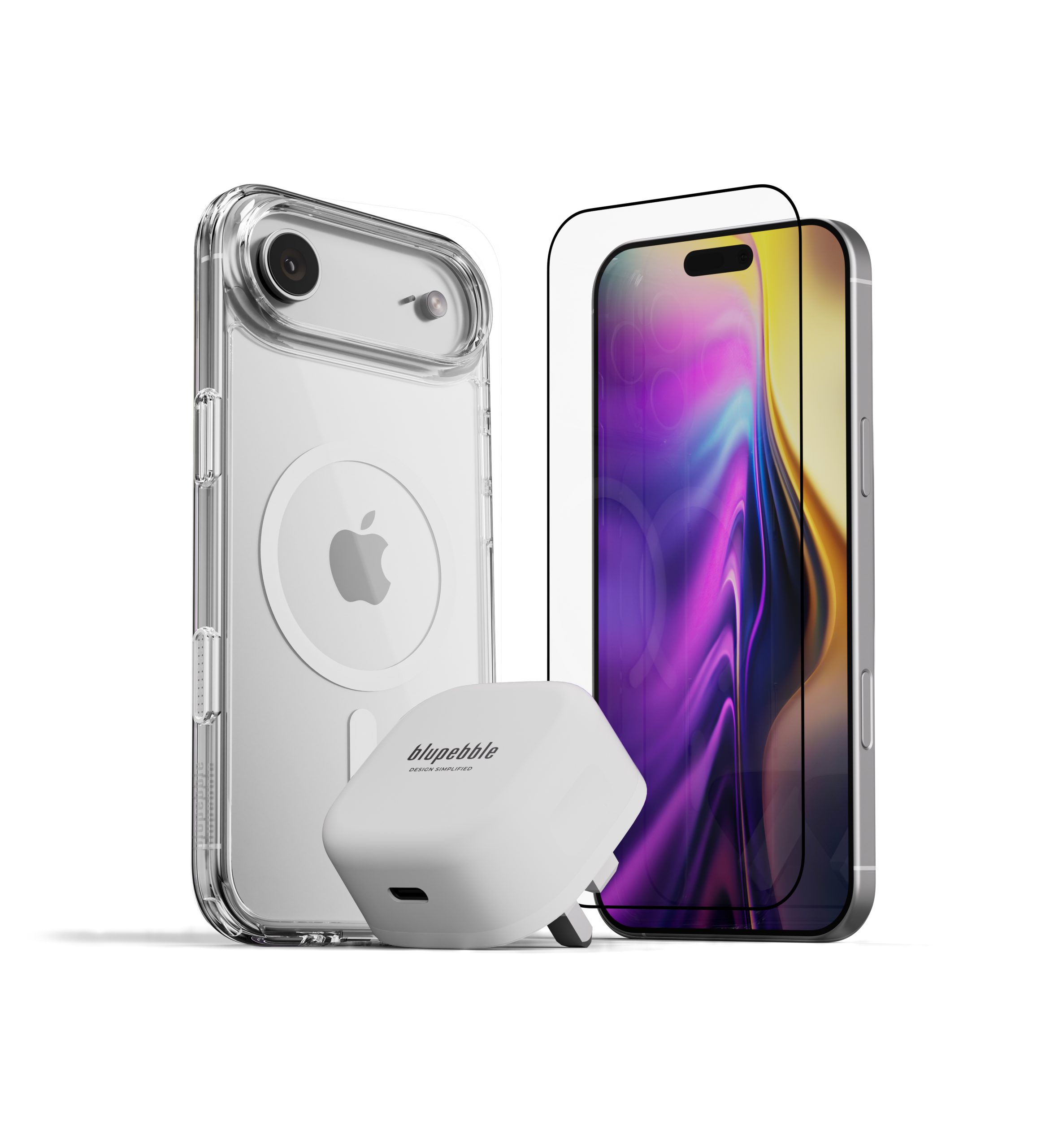 BLUPEBBLE IPHONE 17 AIR 3 IN 1 PEBBLE COMBO CASE+TEMPERED+CHARGER CLEAR BP-17AIRBUNDLE-CL