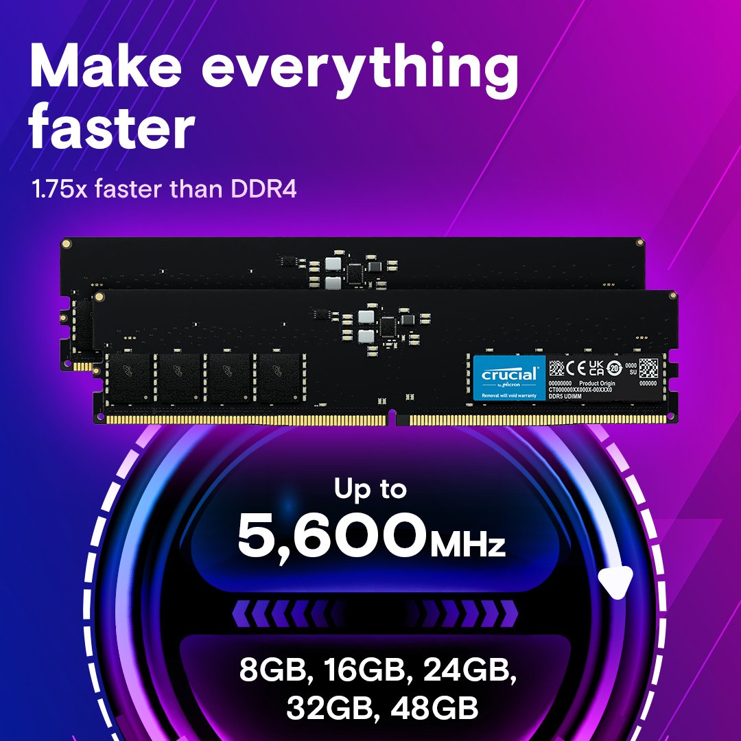 Crucial 16GB Desktop DDR5 5600MHz UDIMM Memory CT16G56C46U5 thumbnail 6