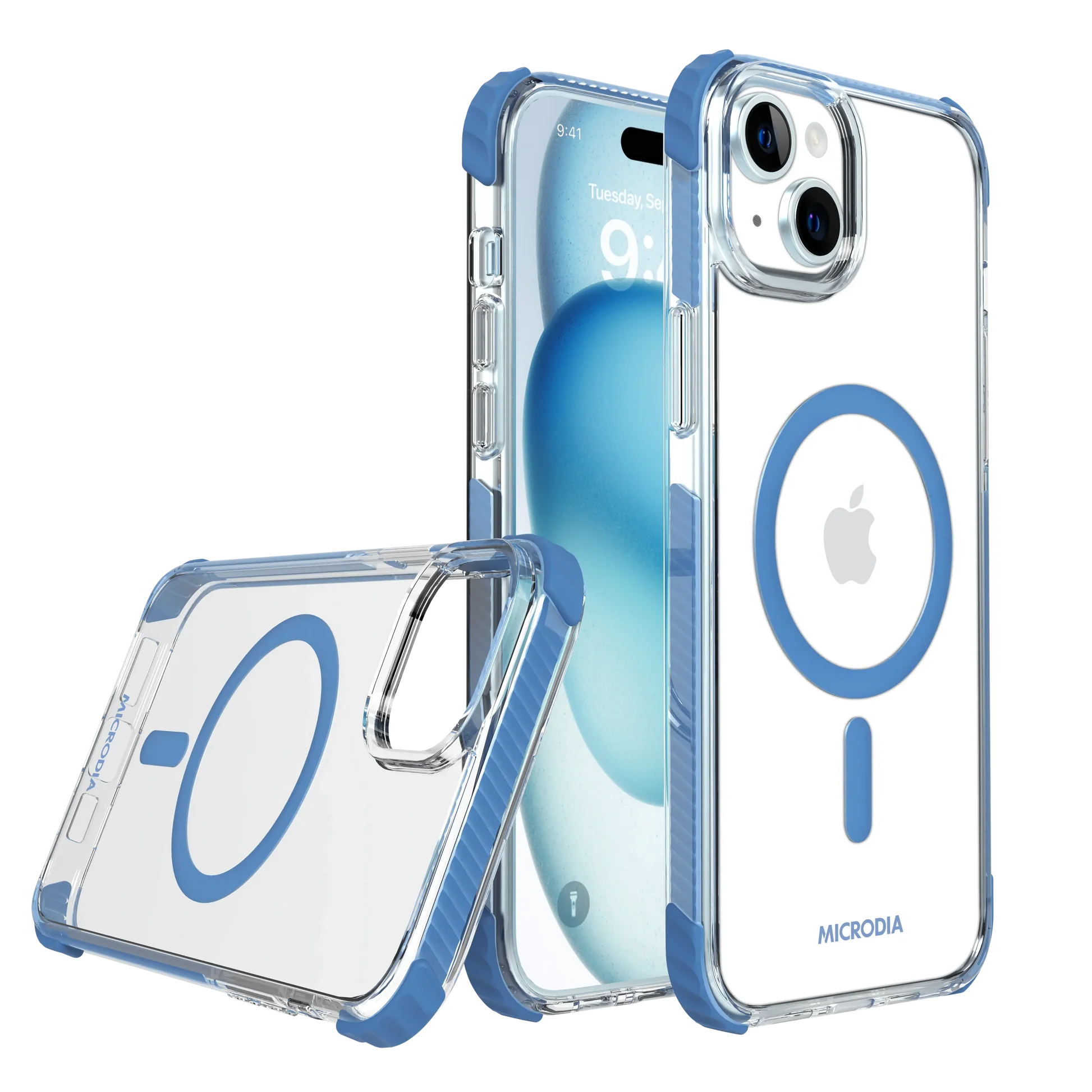 MICRODIA IPHONE 15 PLUS CRYSTAL GEAR SHOCK RESISTANT PROTECTIVE CASE CORNERS BLUE