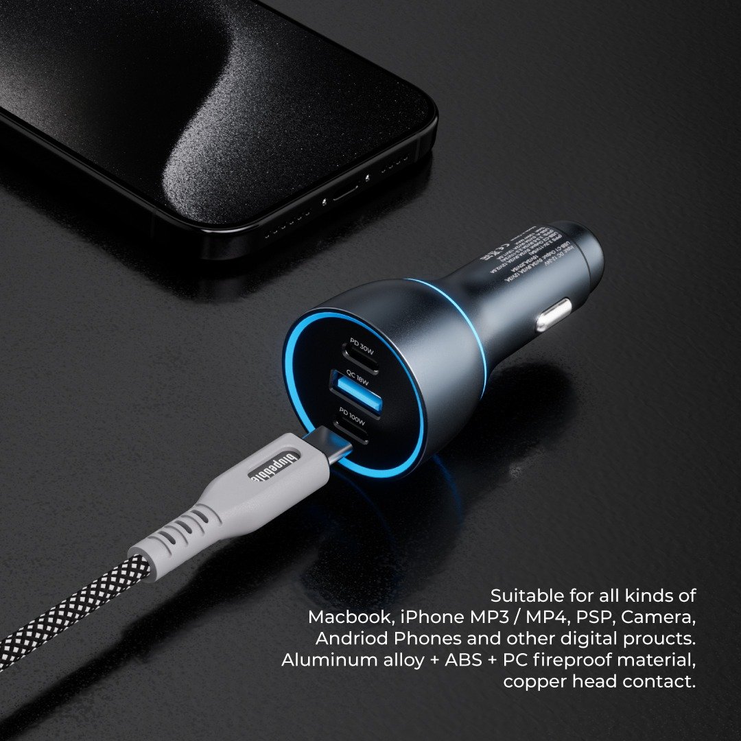BluPebble Navi Power 130W Car Charger with 2x USB-C and 1x USB-A Ports - BP-CC0130-SG thumbnail 3