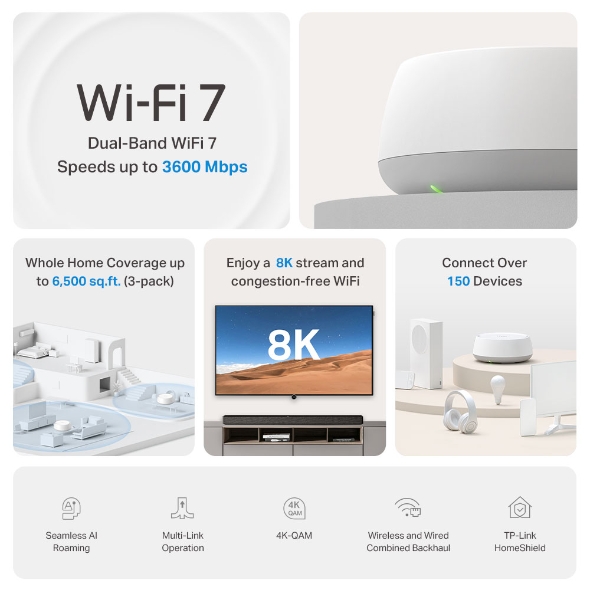 TP-LINK DECO BE3600 DUAL BAND WHOLE HOME MESH WIFI 7 SYSTEM 3 PACK DECO-BE22 thumbnail 3