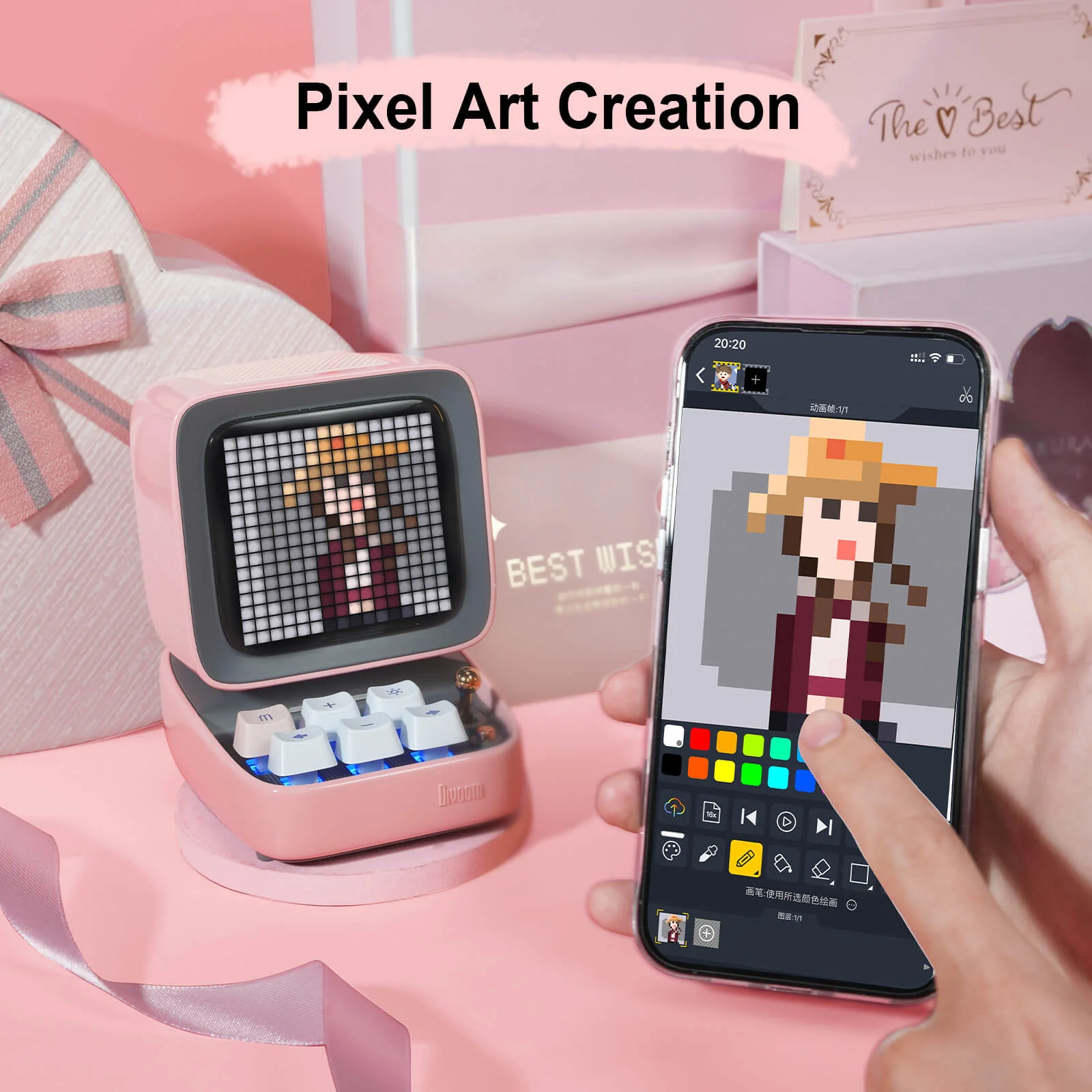 DIVOOM DITOO PRO RETRO PIXEL ART BLUETOOTH SPEAKER WITH RGB MECHANICAL KEYBOARD PINK thumbnail 6