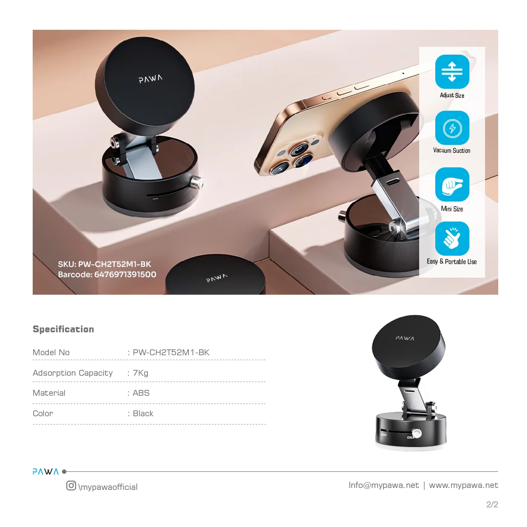 PAWA MINI MAG VACUUM SUCTION PHONE HOLDER PW-CH2T52M1 thumbnail 4
