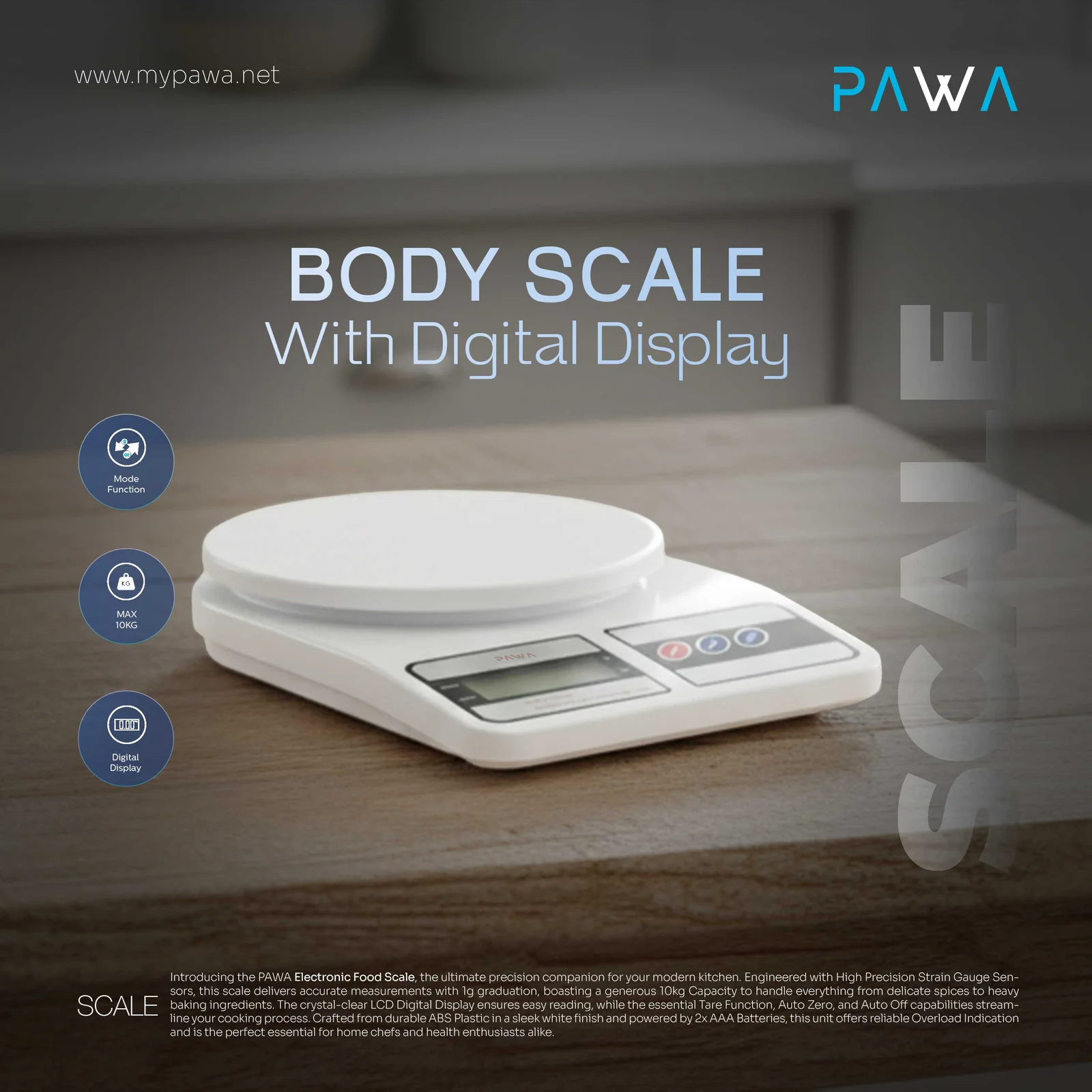 PAWA ELECTRONIC FOOD SCALE MAX 10KG WHITE PW-MFDSCL25-WH thumbnail 5