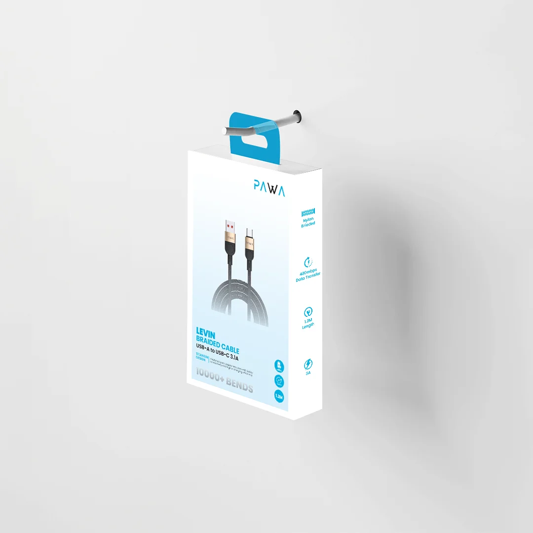 PAWA LEVIN USB A TO TYPE C 3.1A BRAIDED CABLE 1.2M DESERT BLACK PW-12BDC251-DTBK thumbnail 5