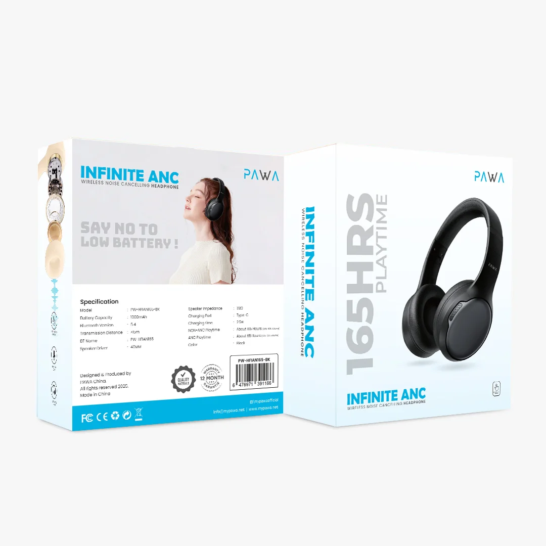 PAWA INFINITE ANC WIRELESS NOISE CANCELLING HEADPHONE BLACK PW-HFIAN165-BK thumbnail 5