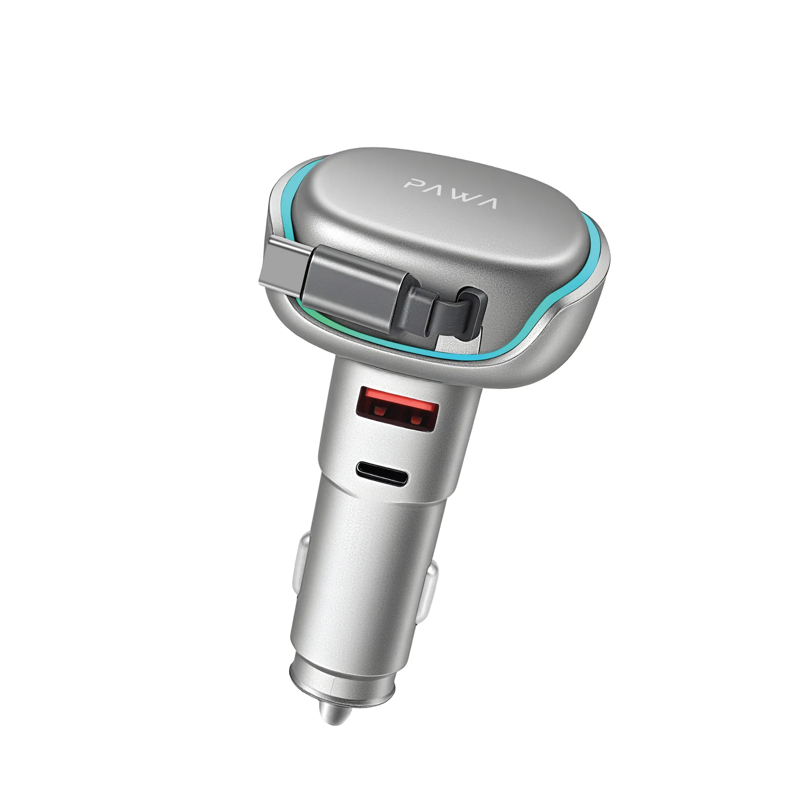 PAWA CAR CHARGER 50W WITH RETRACTABLE TYPE C CABLE SILVER PW-CC50WCA2-SL