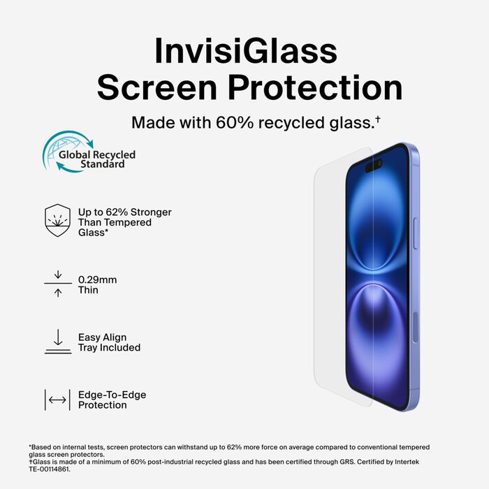 BELKIN SCREEN FORCE IPHONE 16 INVISI GLASS TREATED SCREEN PROTECTOR OVA172HQ thumbnail 3