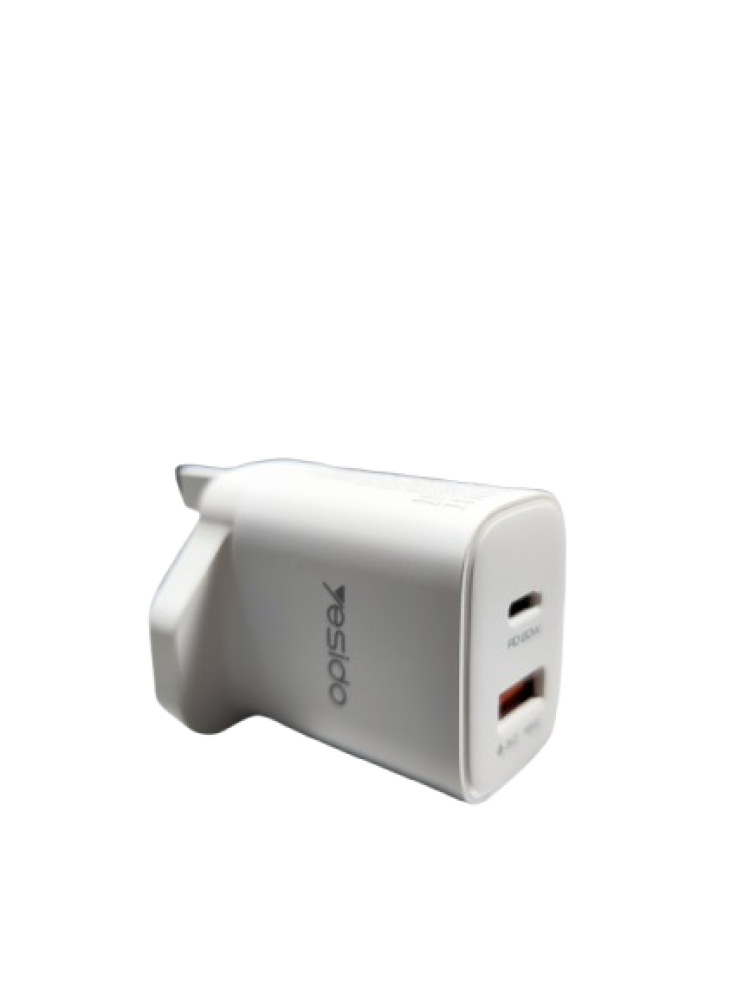 YESIDO 20W  USB-A AND USB-C QUICK CHARGER WHITE YC02K