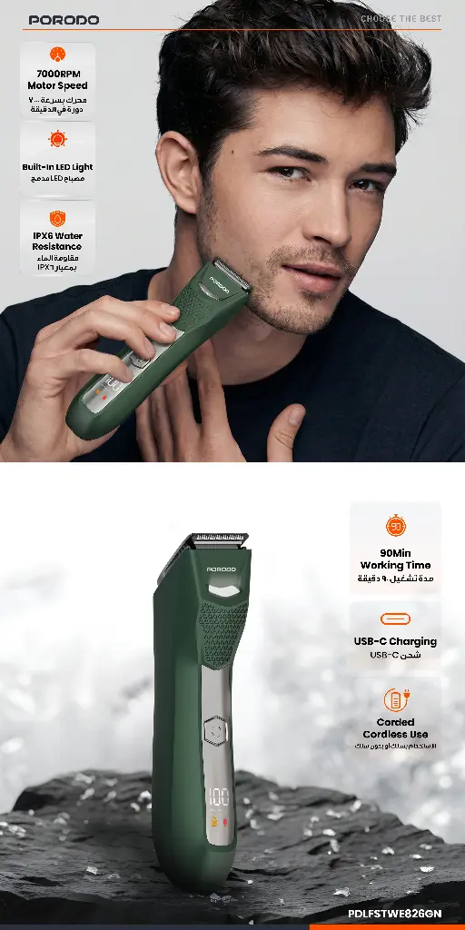 PORODO LIFESTYLE MENZO RECHARGEABLE BODY TRIMMER GREEN PDLFSTWE826GN thumbnail 2