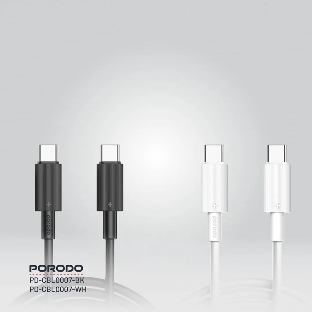 PORODO USB C TO USB C DURABLE CHARGING CABLE PD60W 1.2M WHITE PD-CBL0003-WH thumbnail 2