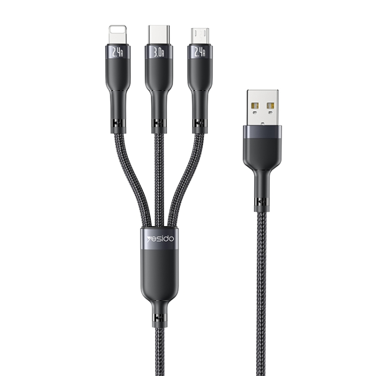 YESIDO 3 IN 1 USB CABLE BLACK CA91