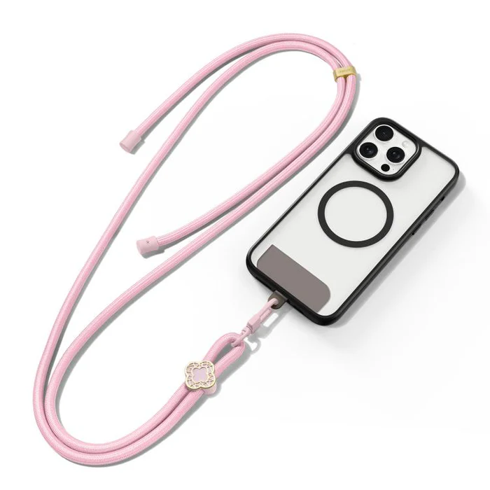 DUXDUCIS GARDEN SERIES CROSSBODY PHONE STRAP WITH BEGONIA PATTERN PHONE LANYARD LIGHT PINK GARDEN0012