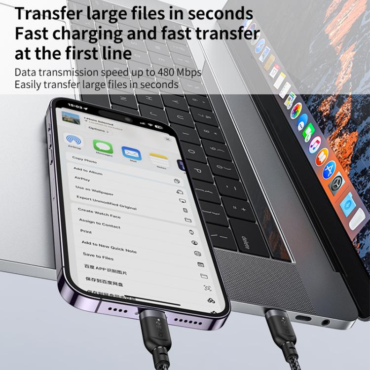 YESIDO 27W USB-C TO LIGHTNING CABLE 1.2M BLACK CA189 thumbnail 9
