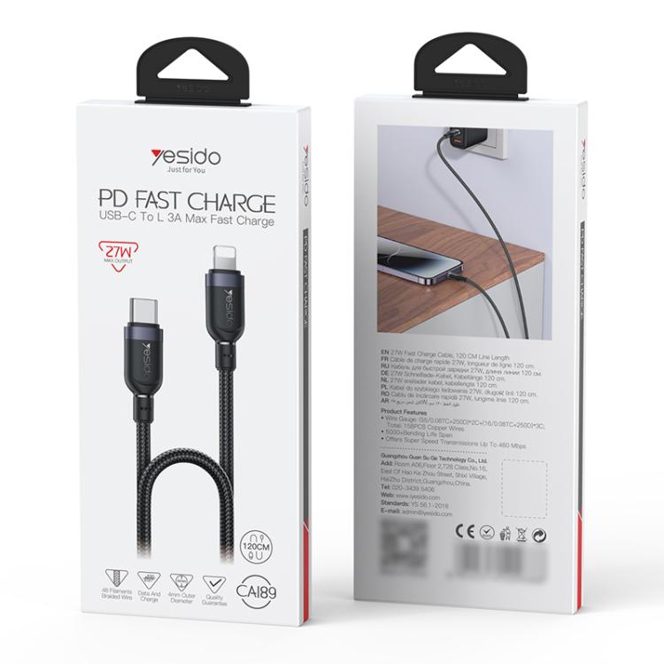 YESIDO 27W USB-C TO LIGHTNING CABLE 1.2M BLACK CA189
