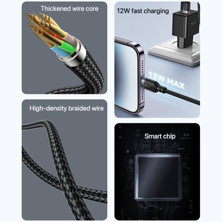 YESIDO 12W USB-A TO LIGHTNING CABLE 3M BLACK CA134L thumbnail 3