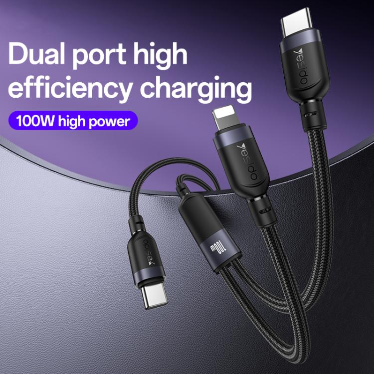 YESIDO 2 IN 1 TYPE C TO LIGHTNING AND TYPE C CABLE BLACK CA90 thumbnail 9