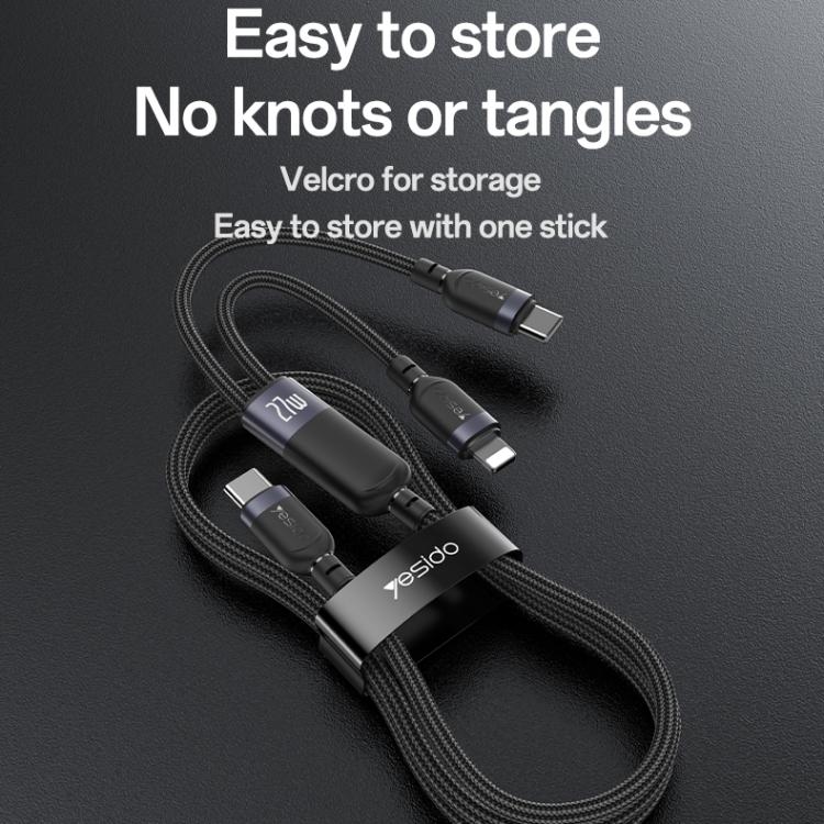 YESIDO 2 IN 1 TYPE C TO LIGHTNING AND TYPE C CABLE BLACK CA90 thumbnail 2