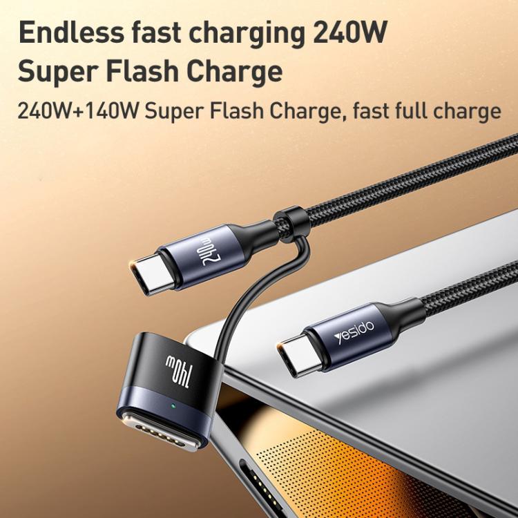 YESIDO 2 IN 1 TYPE C TO TYPE C MAGNETIC CABLE 240W BLACK CA197 thumbnail 8